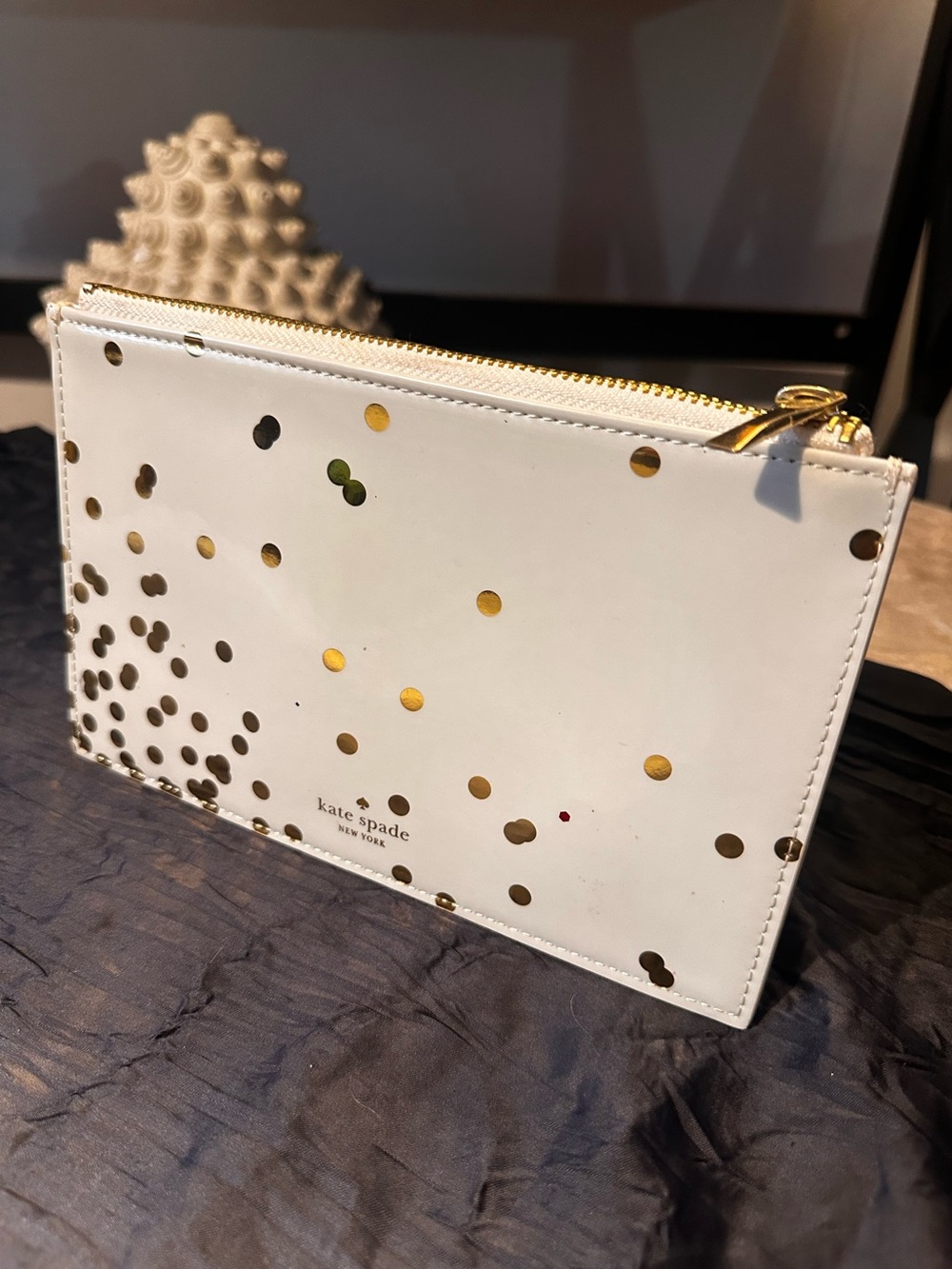 Kate Spade - New York White Gold Dot Leather Zip Pouch